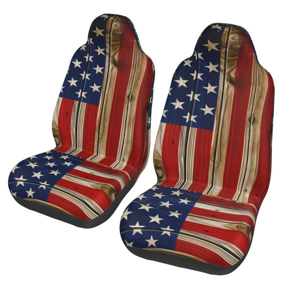 KAKALAD American Flag Painted On Wood 03 Car Seat Covers Set Vehicle Front Seats Protector 2 Pcs