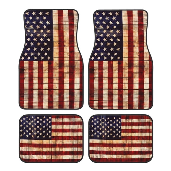KAKALAD American Flag Painted Wood Wall Background 01 Car Floor Mats 4PC Set Carpet Protection, Universal Fit for Car SUV VA & Truck, Vehicle Front & Rear