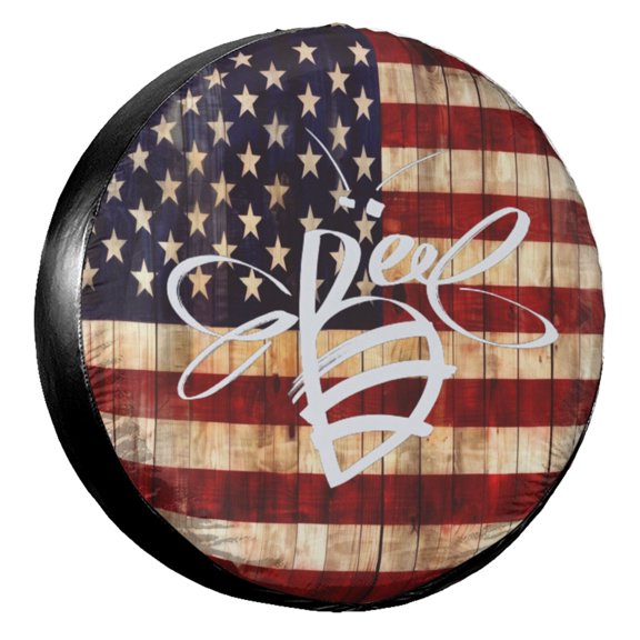 KAKALAD American Flag Background Bee Spare Tire Cover Universal Vehicle Accessories Buckle Car Tools 17”in