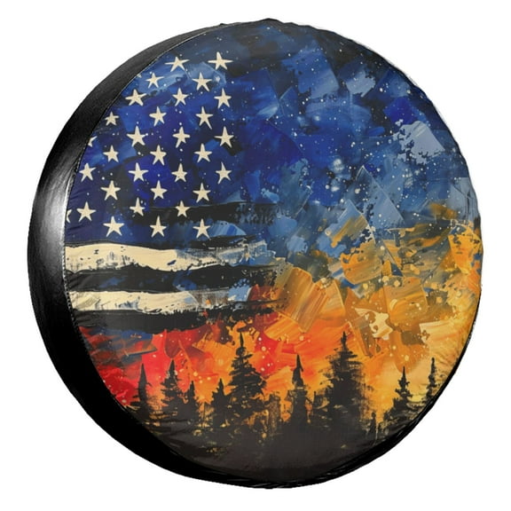 KAKALAD American Flag Sunset Sky Stars Spare Tire Cover Universal Car Vehicle Tools For Rv SUV Truck Camper Travel Trailer Accessories Buckle 14” Inch