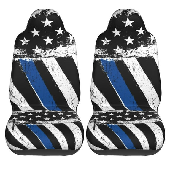 KAKALAD American Flag With Thin Blue Line Car Seat Covers Set Vehicle Front Seats Protector 2 Pcs