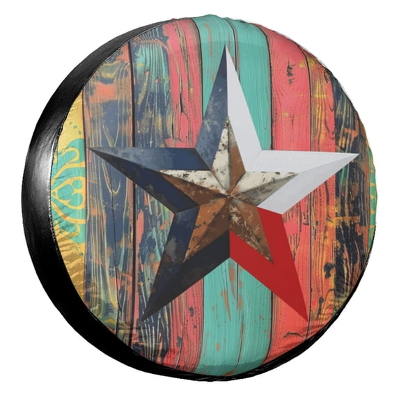 KAKALAD American Star Texas Vintage Colorful Artwork Painted On Wood Pattern 03 Spare Tire Cover Universal Vehicle Accessories Buckle Car Tools 16”in