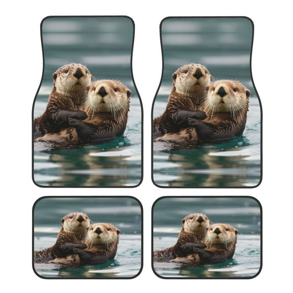 KAKALAD Animal Sea Otters Playing Water Swim Car Floor Mats 4PC Set Carpet Protection, Universal Fit for Car SUV VA & Truck, Vehicle Front & Rear