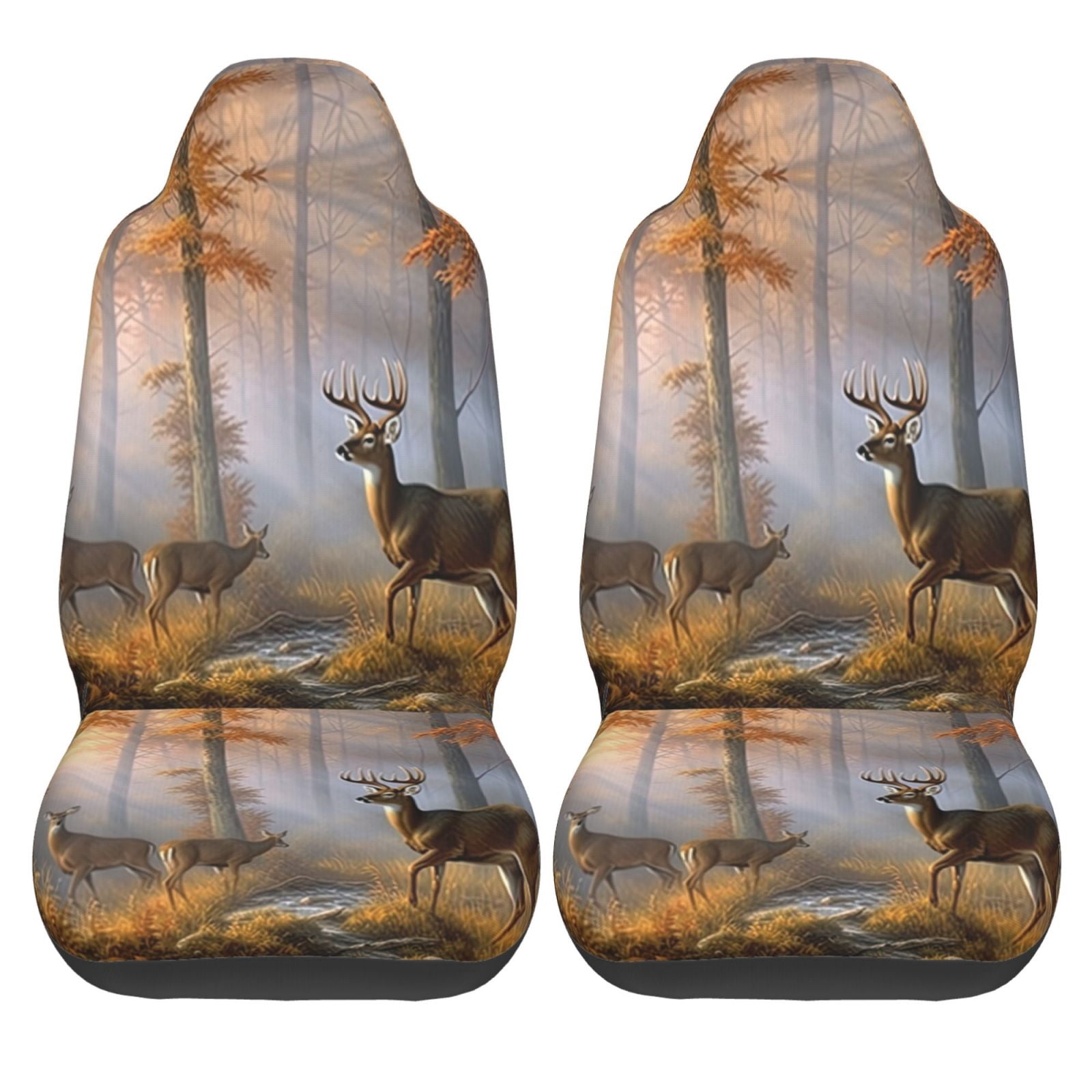 KAKALAD Autumn Deer Dreamy Misty Forests 04 Car Seat Covers Set Vehicle Front Seats Protector 2 Pcs