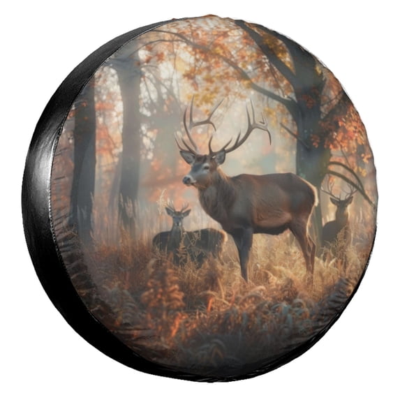 KAKALAD Autumn Deer Dreamy Misty Forests 07 Spare Tire Cover Universal Vehicle Accessories Buckle Car Tools 14”in