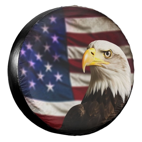 KAKALAD Bald Bird With American Flag 02 Spare Tire Cover Universal Vehicle Accessories Buckle Car Tools 14”in