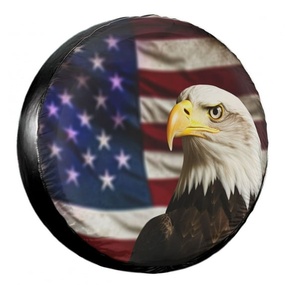 KAKALAD Bald Bird With American Flag 02 Spare Tire Cover Universal Vehicle Accessories Buckle Car Tools 17”in