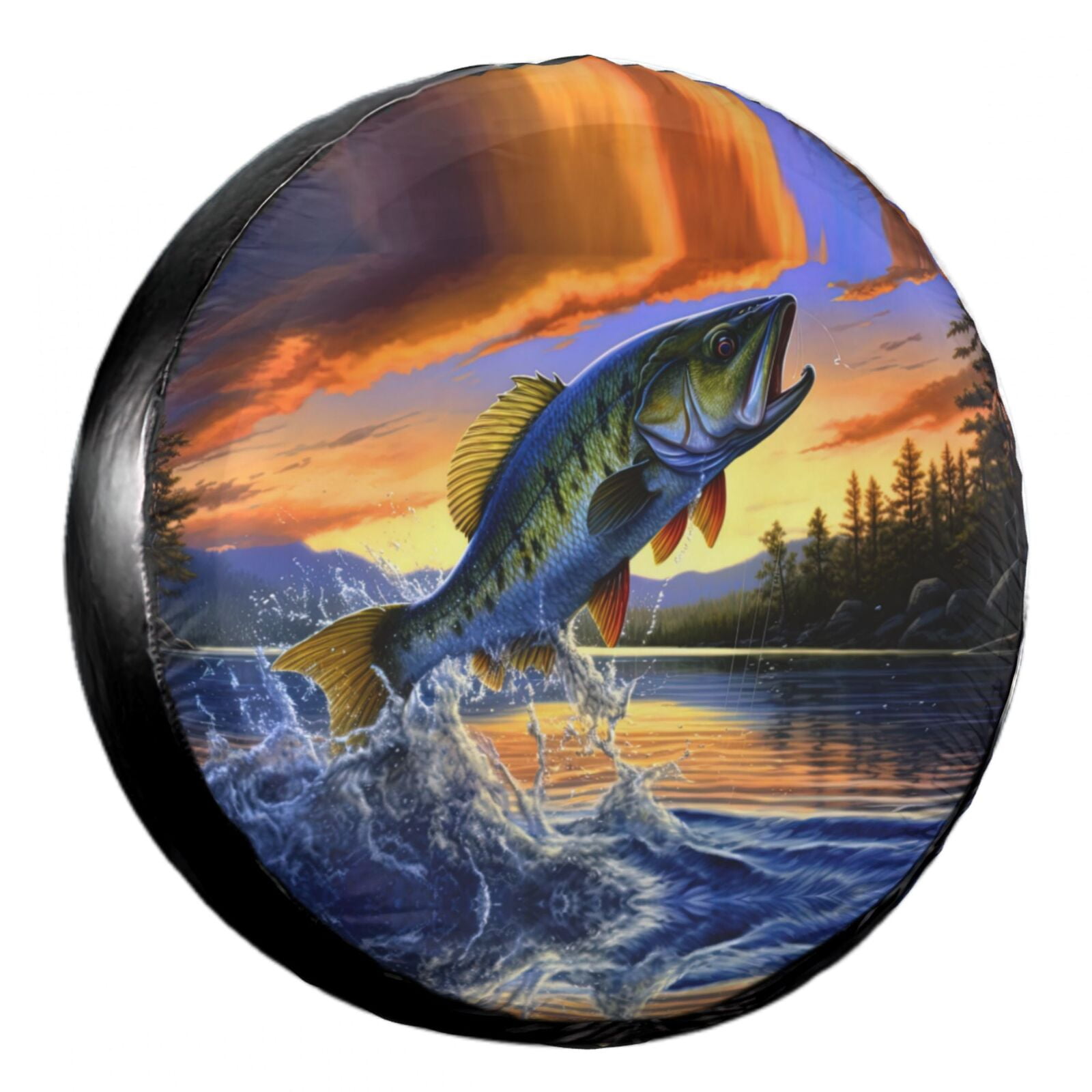 KAKALAD Bass Fish Jumping 02 Spare Tire Cover Weatherproof Universal  Vehicle Accessories 15 Inch