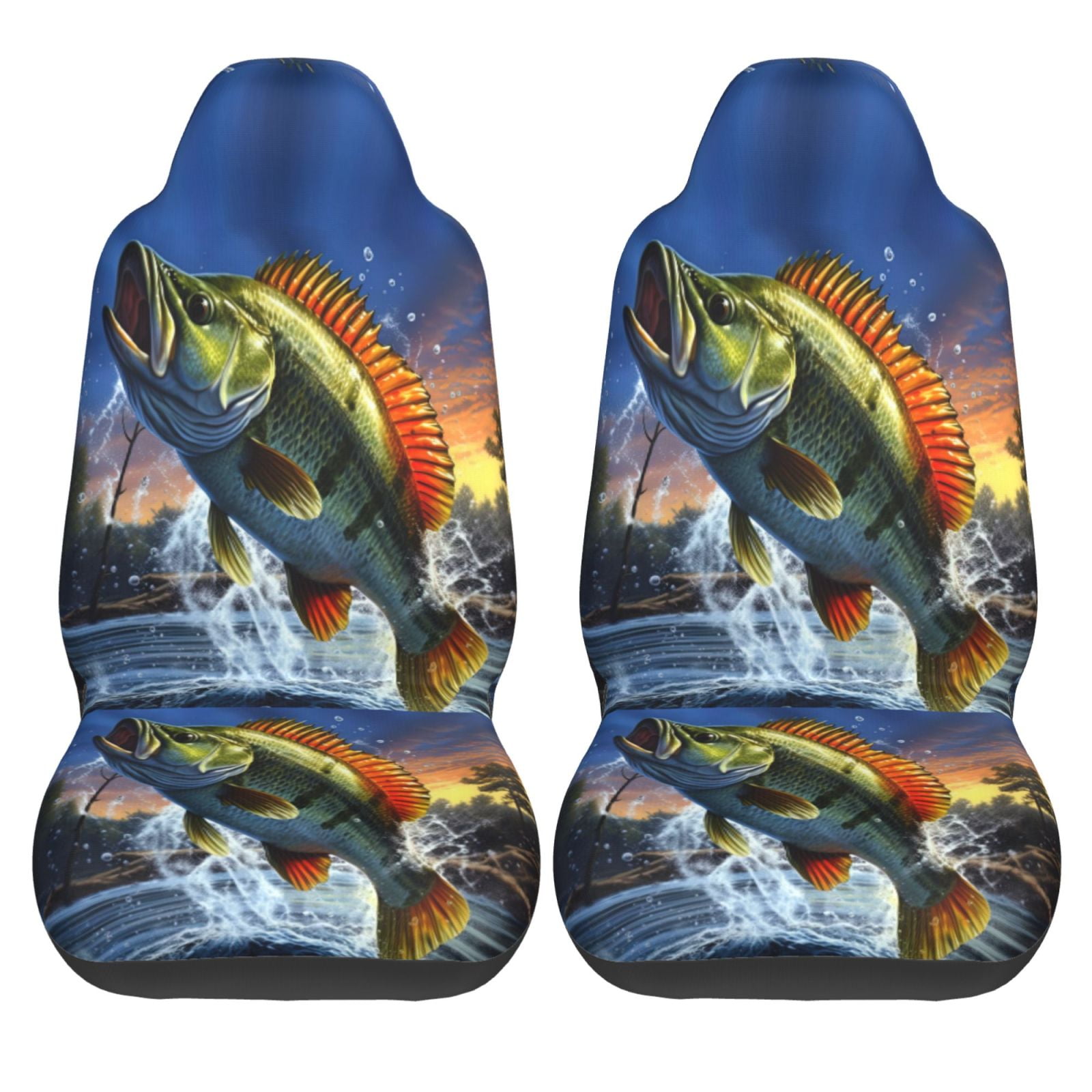 KAKALAD Bass Fish Jumping 04 Car Seat Covers Set Vehicle Front Seats Protector 2 Pcs