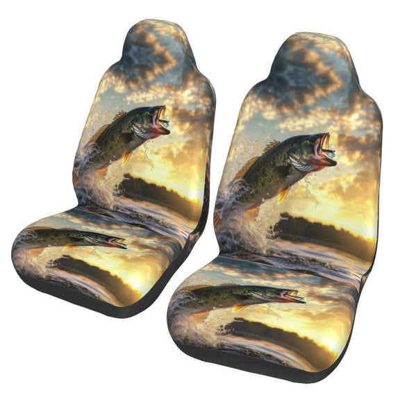 KAKALAD Bass Fish Jumping 05 Car Accessories Seat Covers Set Vehicle Seat Covers Universal Front Seats Protector 2 Pcs