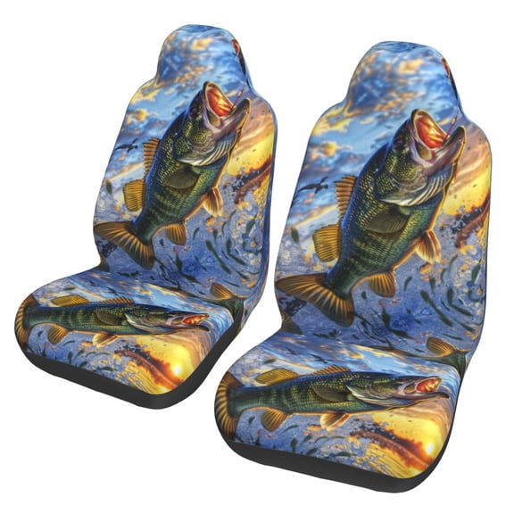 KAKALAD Bass Fish Jumping 07 Car Accessories Seat Covers Set Vehicle Seat Covers Universal Front Seats Protector 2 Pcs