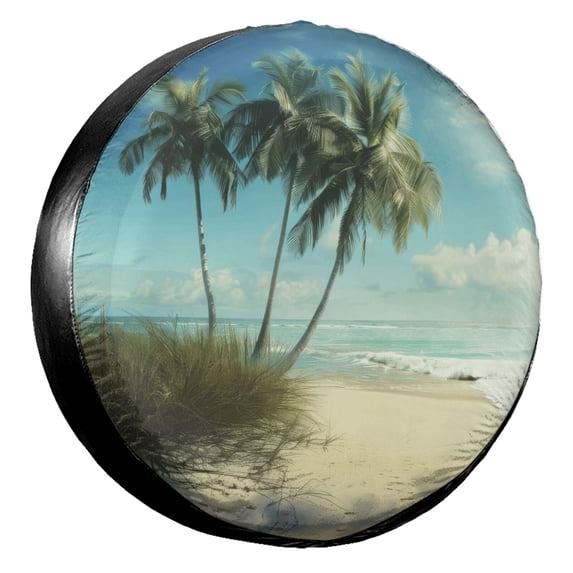 KAKALAD Beach Palm Trees 03 Spare Tire Cover Universal Vehicle Accessories Buckle Car Tools 14”in
