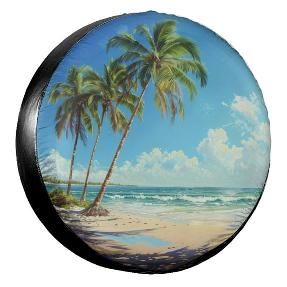 KAKALAD Beach Palm Trees 05 Spare Tire Cover Universal Car Vehicle Tools For Rv SUV Truck Camper Travel Trailer Accessories Buckle 14” Inch