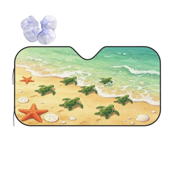 KAKALAD Beach Sea Turtle 07 Universal Windshield Sunshade Aluminum Folding 51"x 27.5"