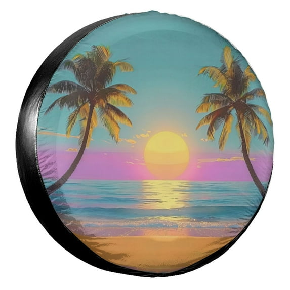 KAKALAD Beach Tropical Palm Tree Summer 05 Spare Tire Cover Universal Car Vehicle Tools For Rv SUV Truck Camper Travel Trailer Accessories Buckle 17” Inch