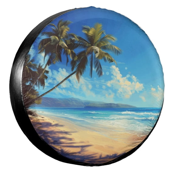 KAKALAD Beach palm trees Spare Tire Cover Universal Vehicle Accessories Buckle Car Tools 15”in