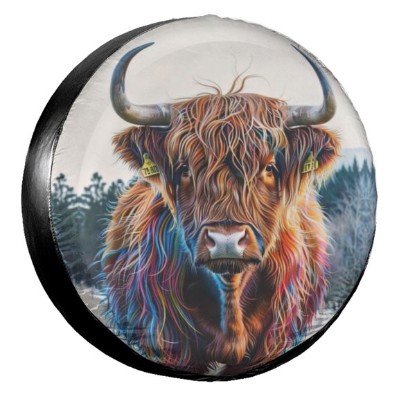 KAKALAD Beautiful Highland Cow 02 Universal Spare Tire Cover Car Vehicle Tools For Rv SUV Truck Camper Travel Trailer Accessories Buckle 16” Inch