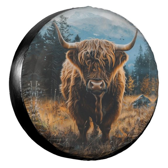 KAKALAD Beautiful Highland Cow 03 Spare Tire Cover Universal Vehicle Accessories Buckle Car Tools 15”in