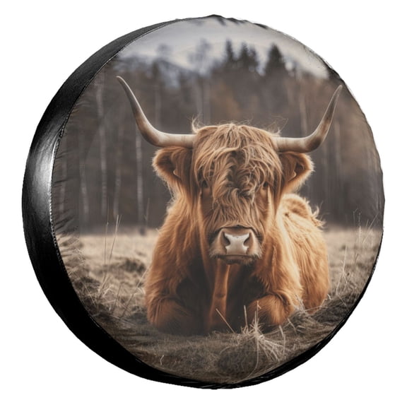 KAKALAD Beautiful Highland Cow 05 Spare Tire Cover Universal Vehicle Accessories Buckle Car Tools 14”in