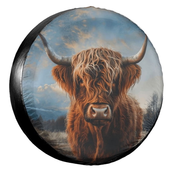 KAKALAD Beautiful Highland Cow 10 Spare Tire Cover Universal Vehicle Accessories Buckle Car Tools 17”in