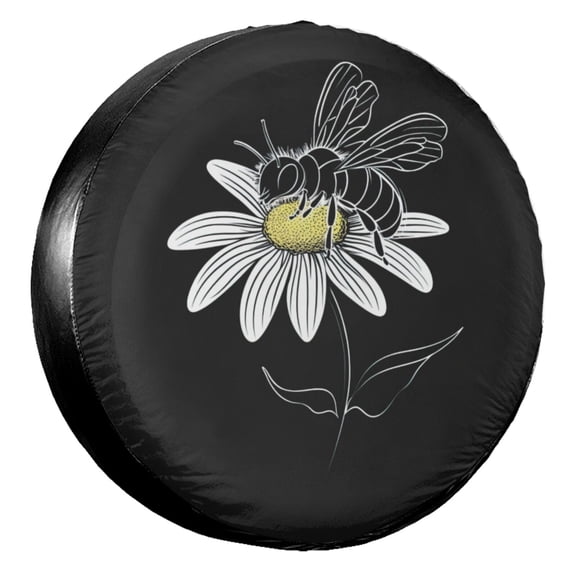 KAKALAD Bee Daisy Flower Spare Tire Cover Universal Vehicle Accessories Buckle Car Tools 16”in