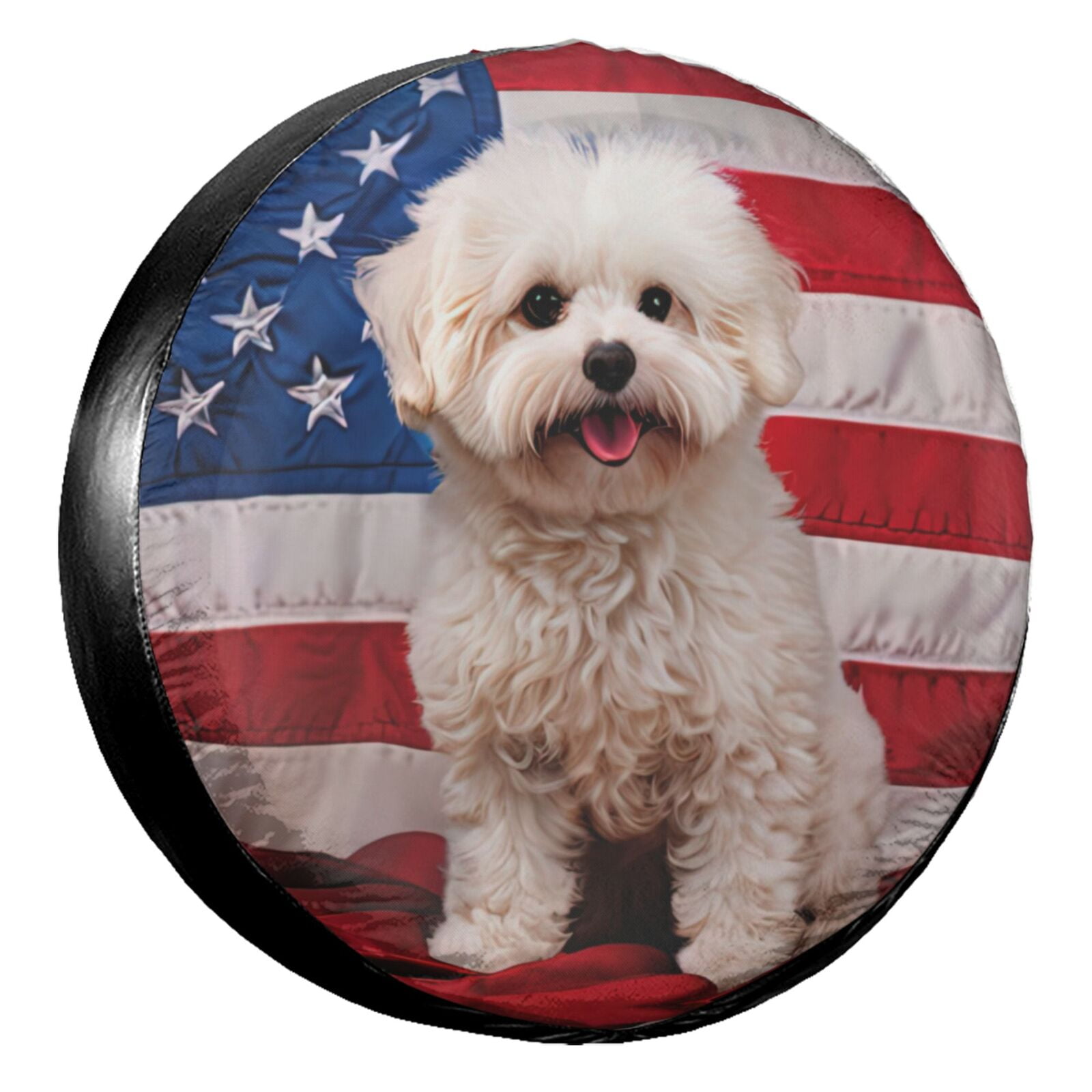 KAKALAD Bichon Frise Dog American Flag Spare Tire Cover Universal Car Vehicle Tools For Rv SUV