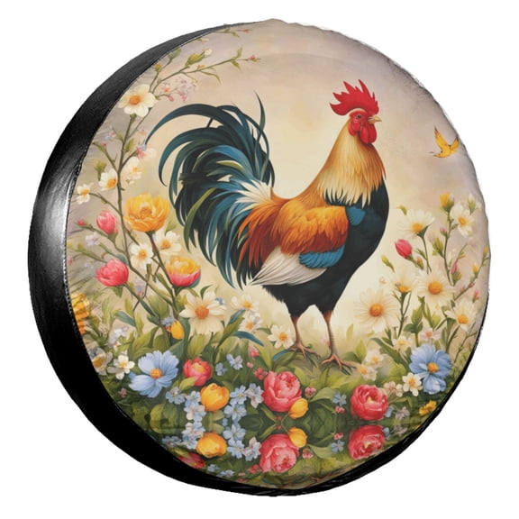 KAKALAD Birds Lovely Rooster Spring Flowers Spare Tire Cover Universal Vehicle Accessories Buckle Car Tools 15”in