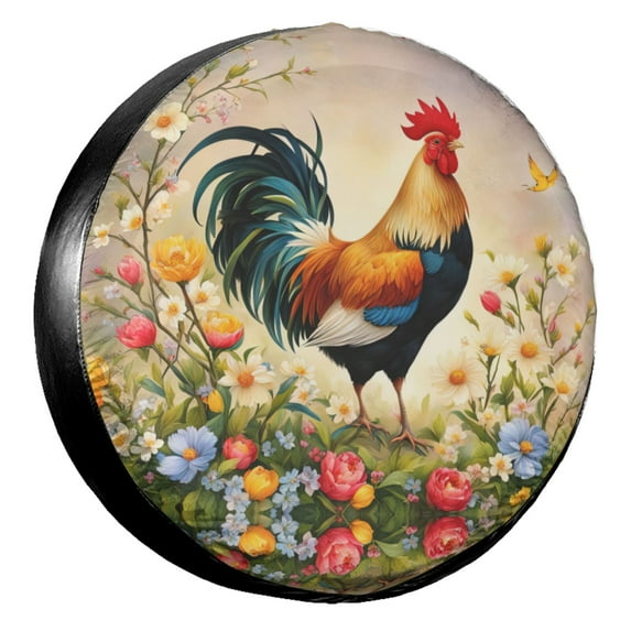 KAKALAD Birds Lovely Rooster Spring Flowers Spare Tire Cover Universal Car Vehicle Tools For Rv SUV Truck Camper Travel Trailer Accessories Buckle 16” Inch