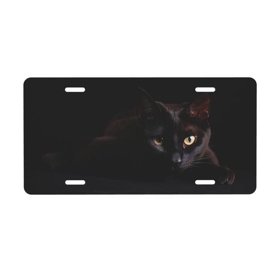 KAKALAD Black Cat Resting 01 Aluminum Universal Car Vehicles License Plate 6" x 12" (4 Holes)