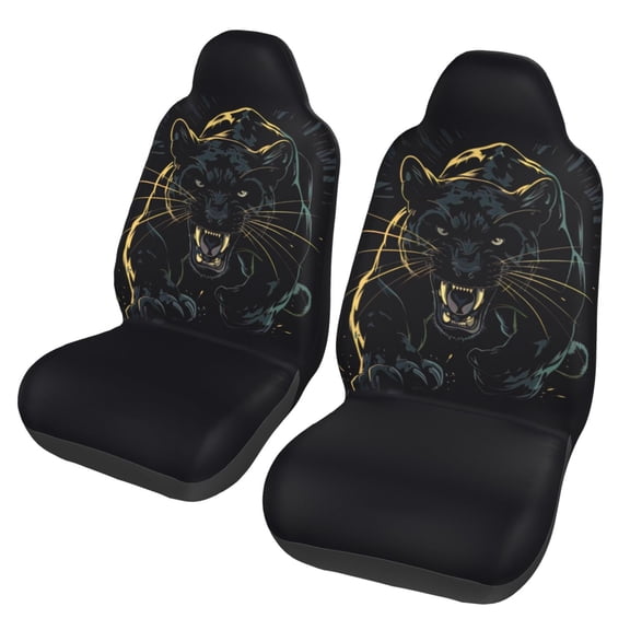 KAKALAD Black Panther Spirit Roaring Vector Illustration Car Accessories Seat Covers Set Vehicle Seat Covers Universal Front Seats Protector 2 Pcs