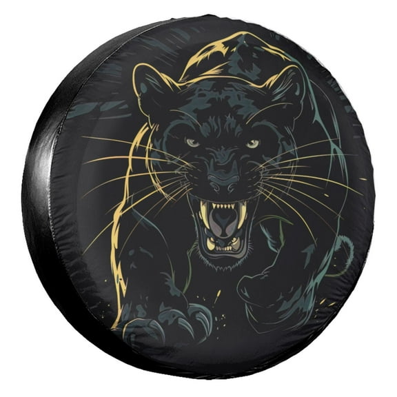 KAKALAD Black Panther Spirit Roaring Vector Illustration Spare Tire Cover Wheel Protectors Weatherproof Universal Vehicle Dust-Proof for Trailer Rv SUV Truck Camper Travel Trailer Accessories 14 ” In