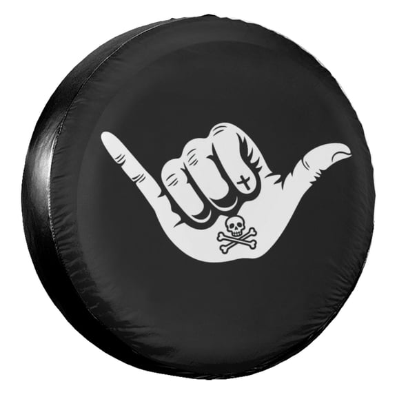 KAKALAD Black White Hand Gesture Skull 01 Tire Cover Universal Durable Waterproof Car Vehicle Tools Accessories Buckle 14” inch