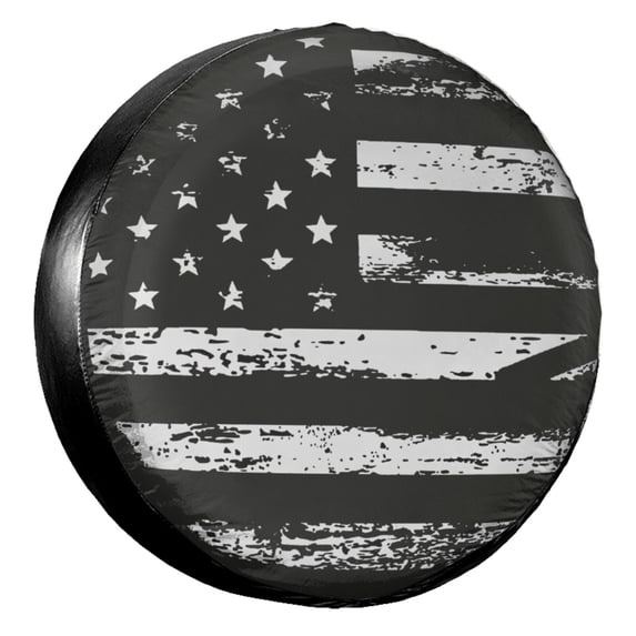 KAKALAD Black white vintage american flag Spare Tire Cover Universal Vehicle Accessories Buckle Car Tools 15”in