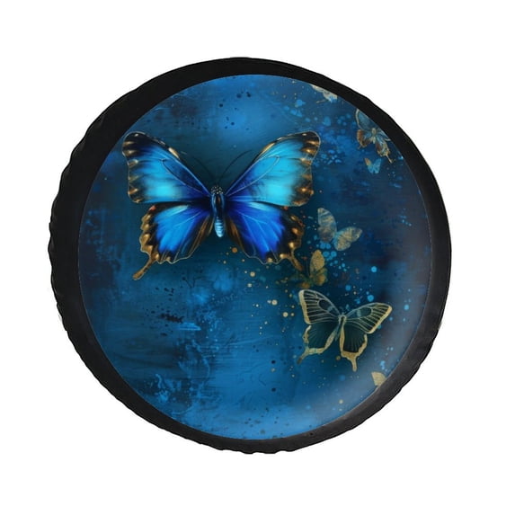 KAKALAD Blue Butterfly 01 Spare Tire Cover PVC Leather Universal Vehicle Accessories Buckle Car Tools 15”in