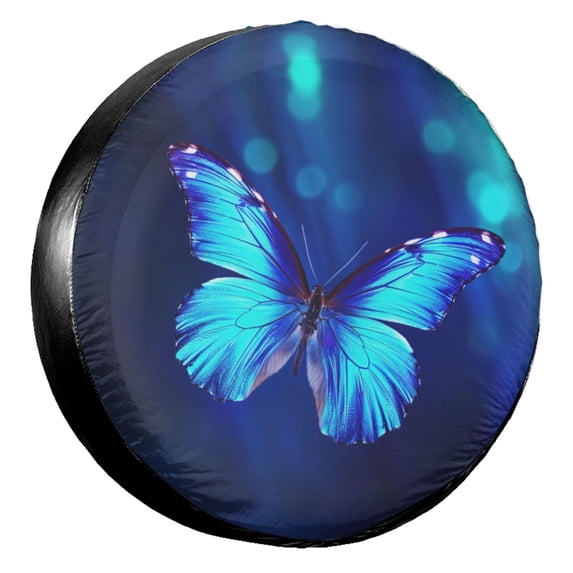 KAKALAD Blue Butterfly On Dark 01 Spare Tire Cover Universal Vehicle Accessories Buckle Car Tools 14”in