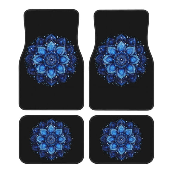 KAKALAD Blue Mandala 02 Car Floor Mats 4PC Set Carpet Protection, Universal Fit for Car SUV VA & Truck, Vehicle Front & Rear