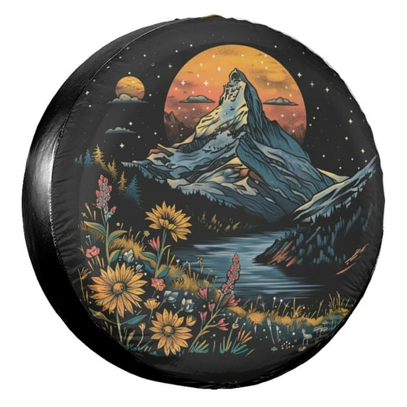 KAKALAD Boho Mountain 1 Spare Tire Cover Universal Vehicle Accessories Buckle Car Tools 17”in