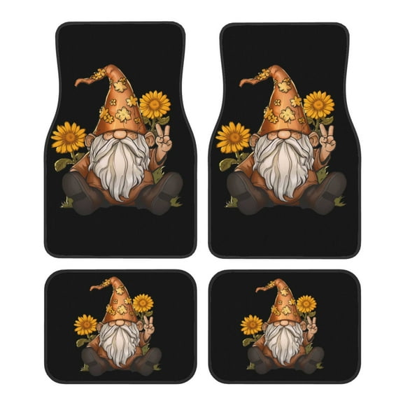 KAKALAD Brown Sunflower Gnome 01 Car Floor Mats 4PC Set Carpet Protection, Universal Fit for Car SUV VA & Truck, Vehicle Front & Rear