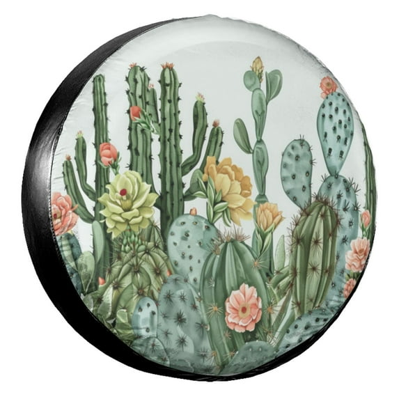 KAKALAD Cactus Floral Succulent Plants Nature 04 Spare Tire Cover Universal Car Vehicle Tools For Rv SUV Truck Camper Travel Trailer Accessories Buckle 17” Inch