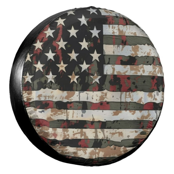 KAKALAD Camouflage American Usa Flag 02 Spare Tire Cover Universal Vehicle Accessories Buckle Car Tools 16”in