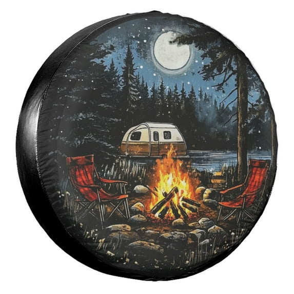 KAKALAD Camper Making Memories One Campfire At A Time Campfire Spare Tire Cover Universal Vehicle Accessories Buckle Car Tools 15”in
