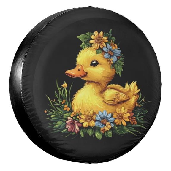 KAKALAD Cartoon Little Duck Floral Wreath Spare Tire Cover Universal Vehicle Accessories Buckle Car Tools 14”in