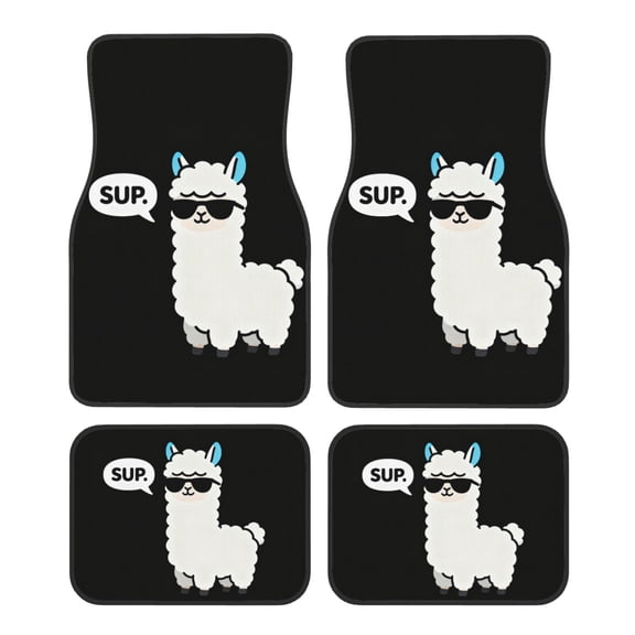 KAKALAD Cartoon Llama Wearing Sunglasses Car Floor Mats 4PC Set Carpet Protection, Universal Fit for Car SUV VA & Truck, Vehicle Front & Rear