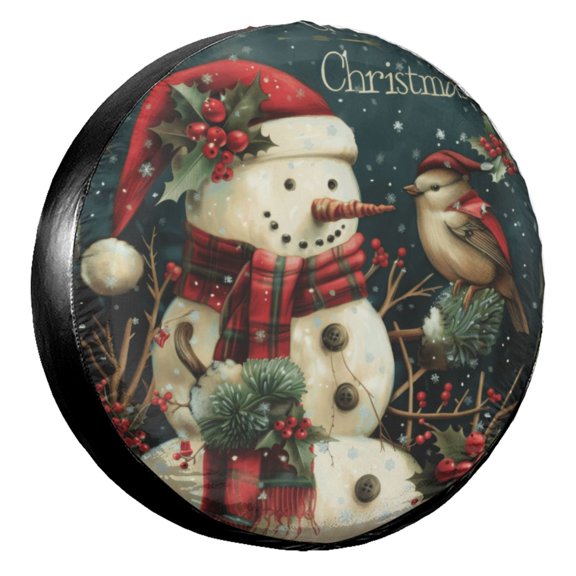 KAKALAD Christmas Snowman Bird Flower 04 Tire Cover Universal Durable Waterproof Car Vehicle Tools Accessories Buckle 16” Inch