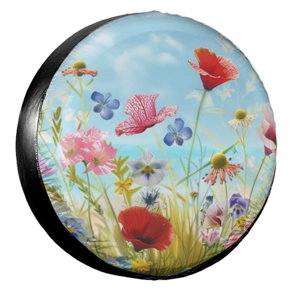 KAKALAD Coastal Flowers Summer 01 Spare Tire Cover Universal Vehicle Accessories Buckle Car Tools 17”in