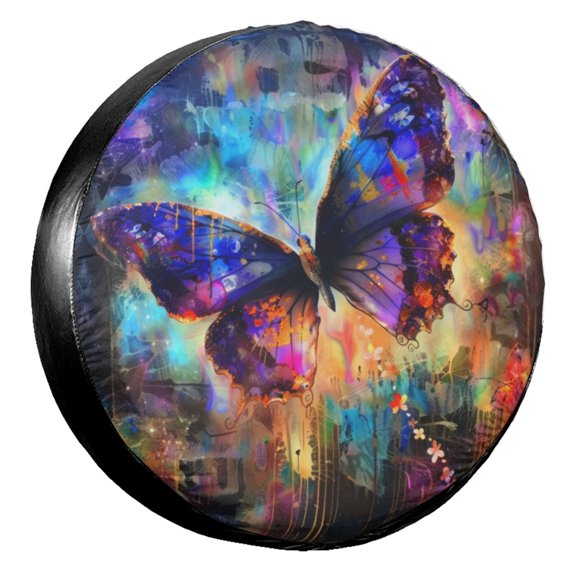 KAKALAD Colorful Butterflies 01 Spare Tire Cover Universal Car Vehicle Tools For Rv SUV Truck Camper Travel Trailer Accessories Buckle 15” Inch