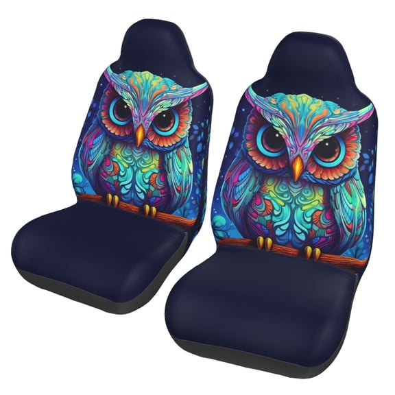 KAKALAD Colorful Owl 01 Car Seat Covers Set Vehicle Front Seats Protector 2 Pcs