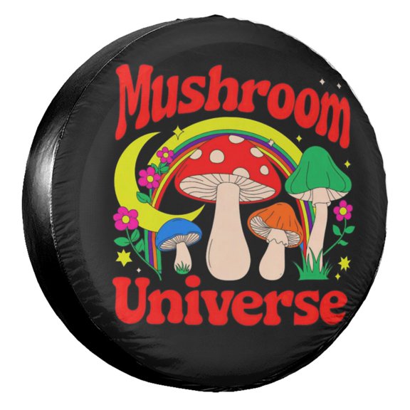 KAKALAD Colorful Rainbow Mushroom Flowers Tire Cover Universal Durable Waterproof Car Vehicle Tools Accessories Buckle 14” inch
