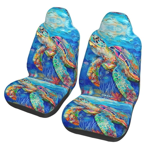 KAKALAD Colorful Sea Turtle Blue Ocean 02 Car Accessories Seat Covers Set Vehicle Seat Covers Universal Front Seats Protector 2 Pcs