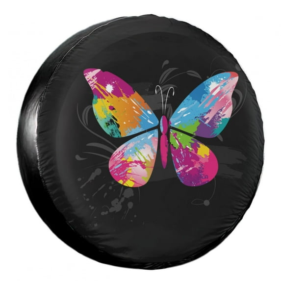 KAKALAD Colorful butterfly print Spare Tire Cover Wheel Protectors Weatherproof Universal Vehicle Dust-Proof for Trailer Rv SUV Truck Camper Travel Trailer Accessories 17 Inch